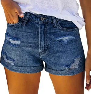 Jean for Women High Waisted Stretchy Casual Ripped Frayed Hem Summer Trendy Shorts
