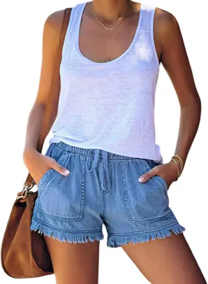 Jean for Women High Waisted Stretchy Casual Ripped Frayed Hem Summer Trendy Shorts