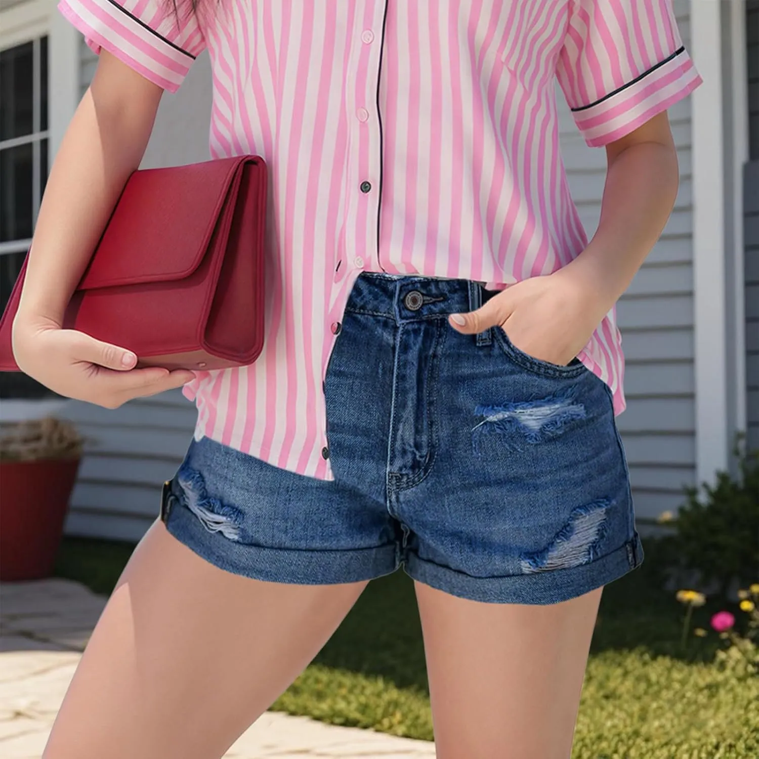 Jean for Women High Waisted Stretchy Casual Ripped Frayed Hem Summer Trendy Shorts