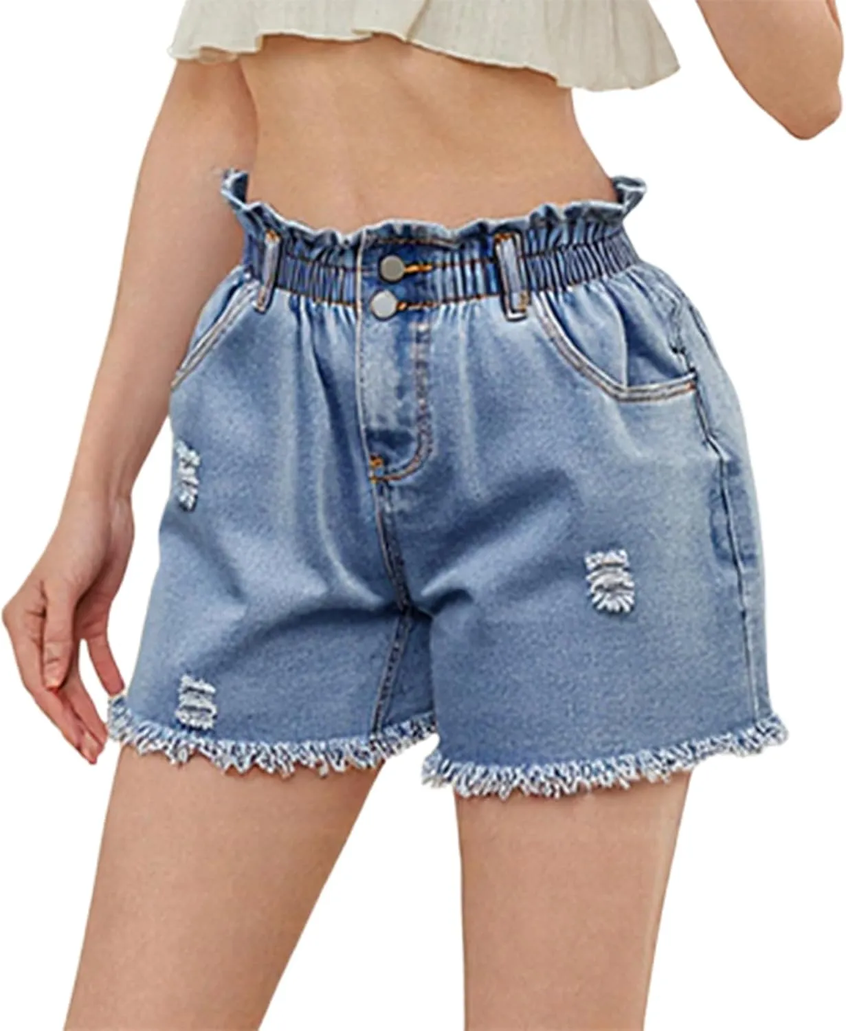 Jean for Women High Waisted Stretchy Casual Ripped Frayed Hem Summer Trendy Shorts