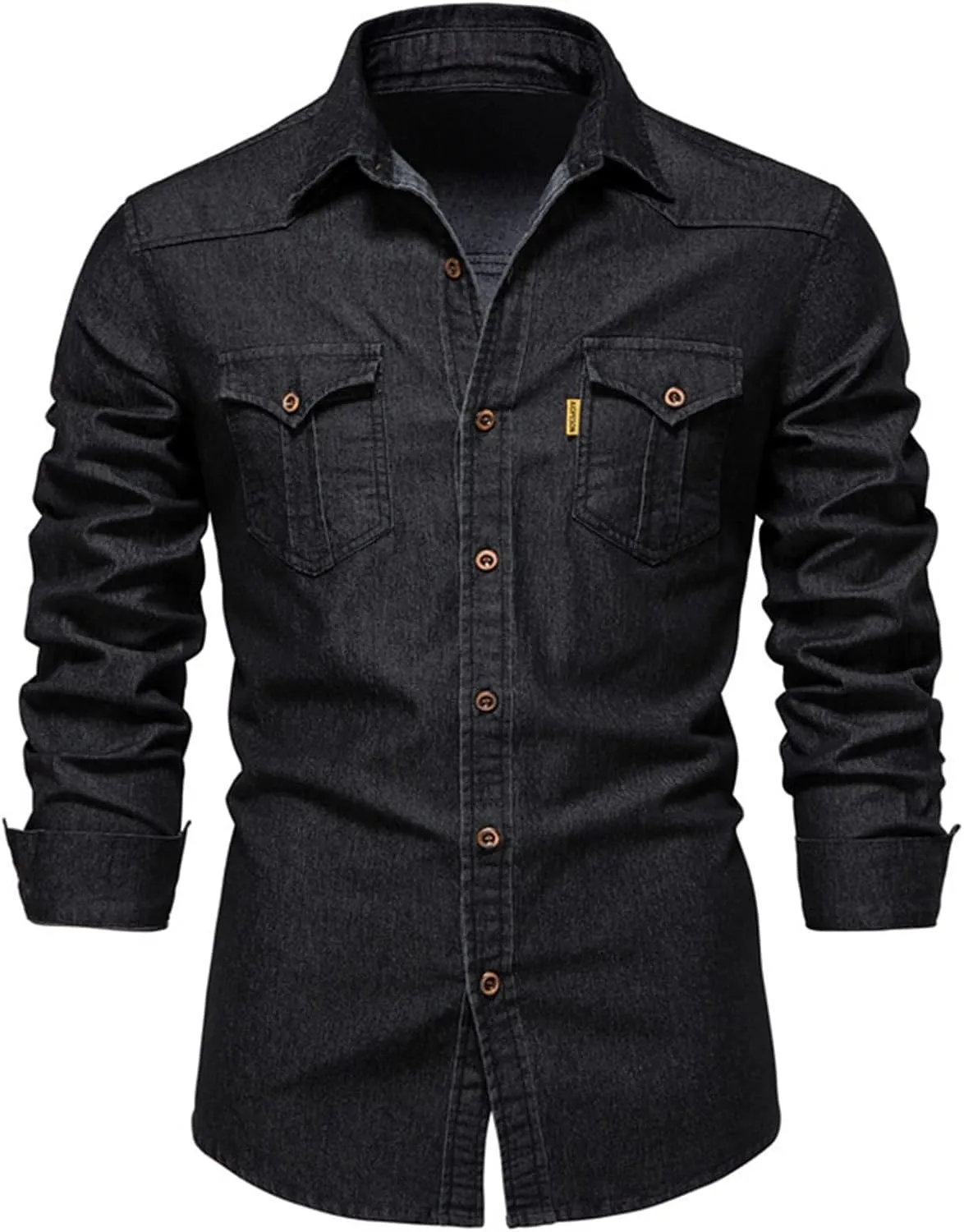 Jean Jacket for Men Solid Retro Old Denim Jacket Long Sleeve Button Denim Jackets Fashion Trucker Pockets Coat