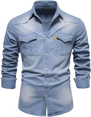 Jean Jacket for Men Solid Retro Old Denim Jacket Long Sleeve Button Denim Jackets Fashion Trucker Pockets Coat