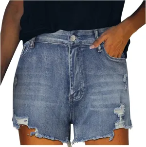 Jean Shorts for Women Summer Comfy High Waisted Stretchy Ripped Denim Shorts Casual Loose Soft Frayed Hem