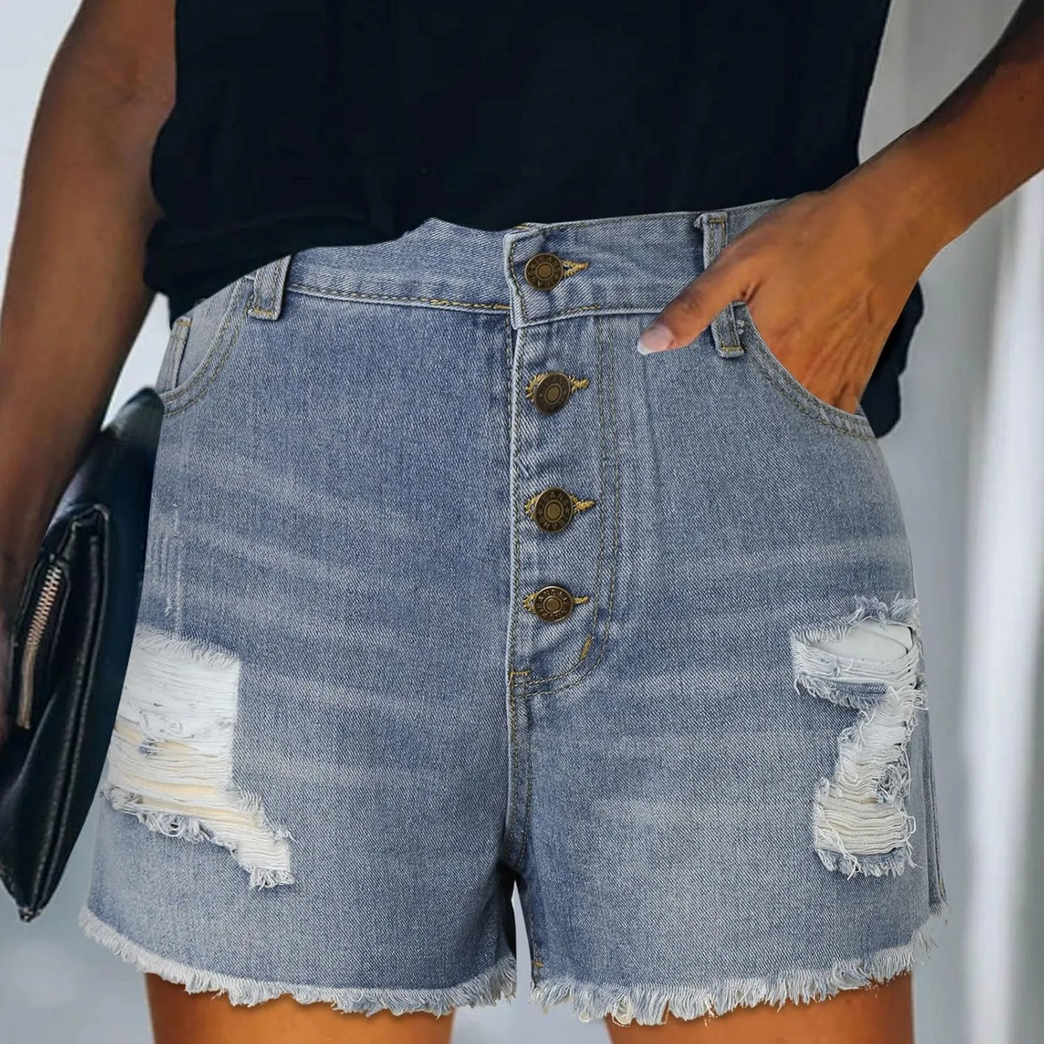 Jean Shorts for Women Summer Comfy High Waisted Stretchy Ripped Denim Shorts Casual Loose Soft Frayed Hem