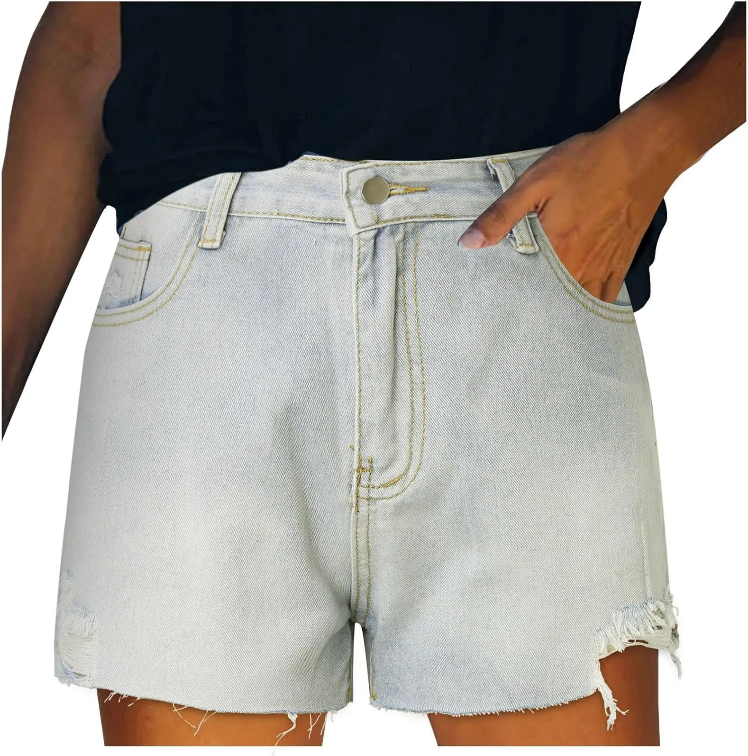 Jean Shorts for Women Summer Comfy High Waisted Stretchy Ripped Denim Shorts Casual Loose Soft Frayed Hem