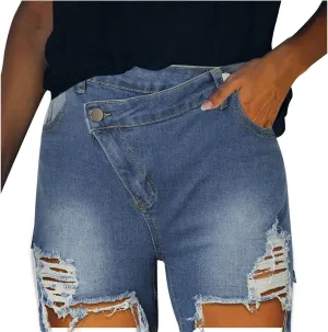 Jean Shorts for Women Summer Comfy High Waisted Stretchy Ripped Denim Shorts Casual Loose Soft Frayed Hem