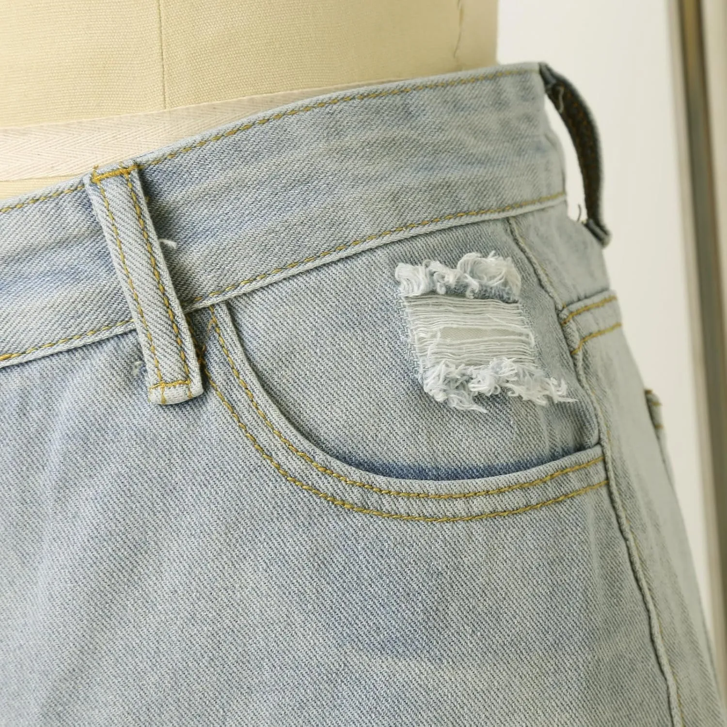 Jean Shorts for Women Summer Comfy High Waisted Stretchy Ripped Denim Shorts Casual Loose Soft Frayed Hem