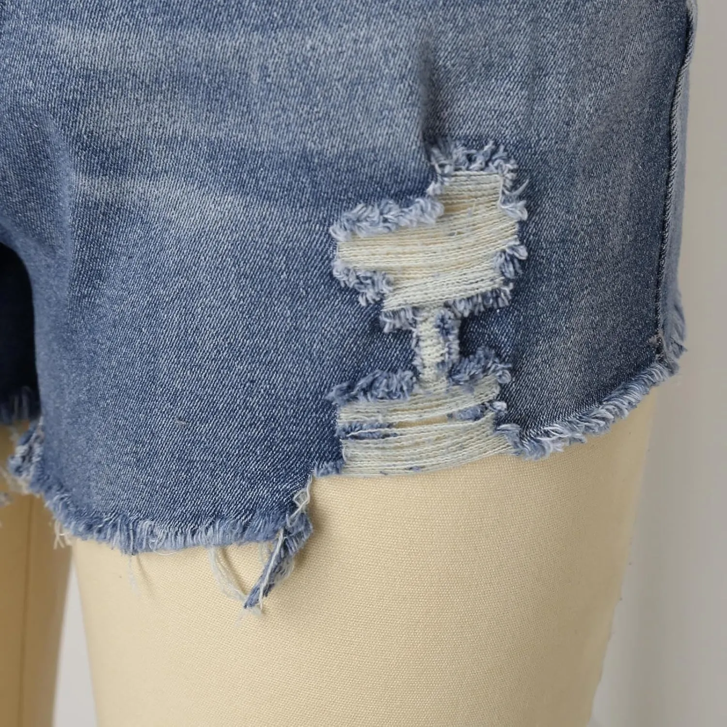 Jean Shorts for Women Summer Comfy High Waisted Stretchy Ripped Denim Shorts Casual Loose Soft Frayed Hem