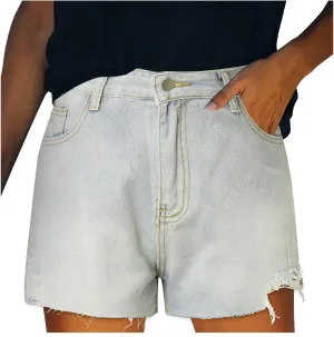 Jean Shorts for Women Summer Comfy High Waisted Stretchy Ripped Denim Shorts Casual Loose Soft Frayed Hem