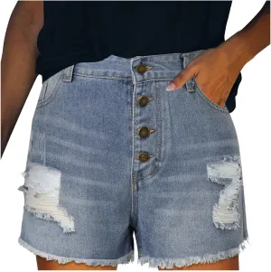 Jean Shorts for Women Summer Comfy High Waisted Stretchy Ripped Denim Shorts Casual Loose Soft Frayed Hem