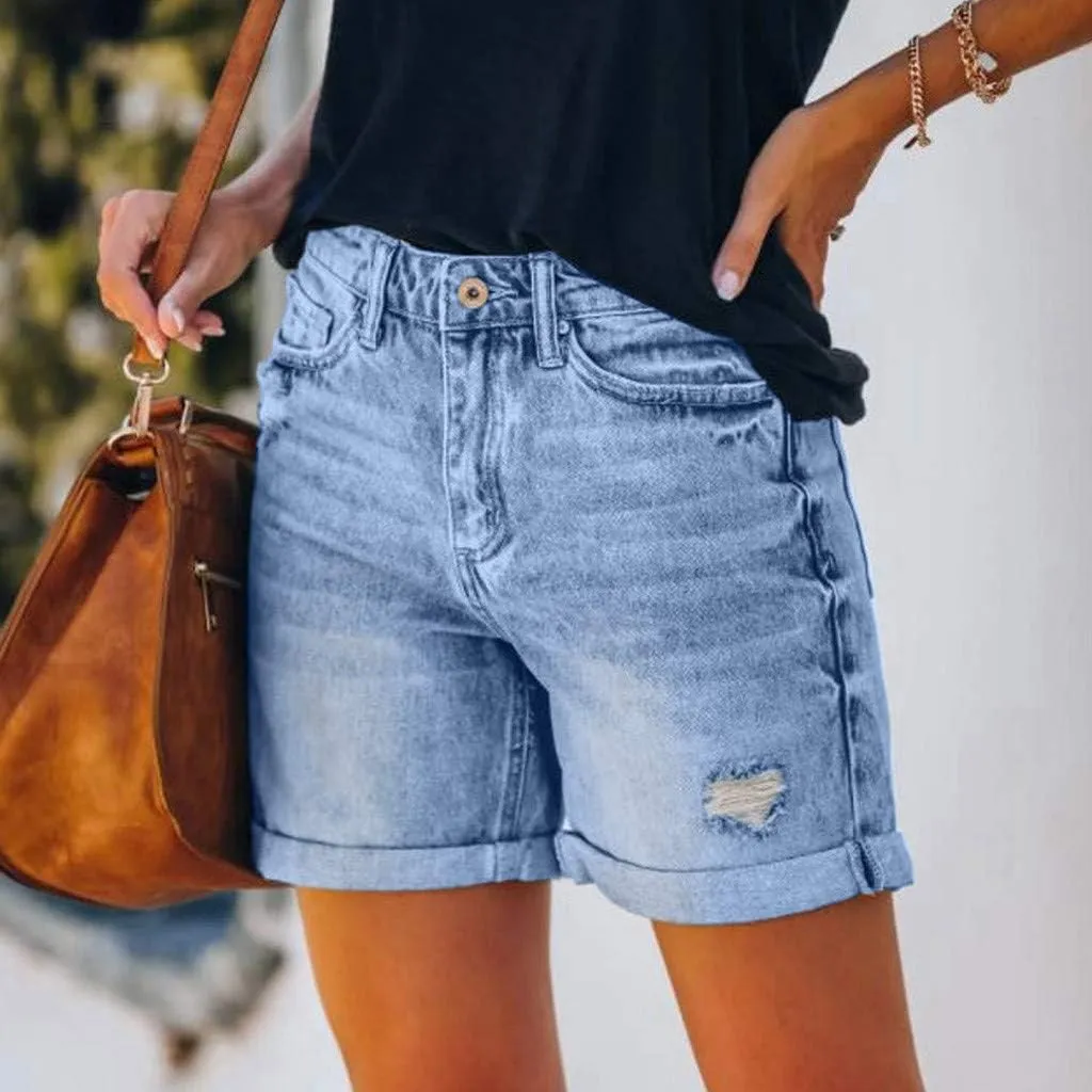 Jean Shorts Womens High Waisted Bermuda Shorts Petite Length Frayed Hem Denim Hot Pants Vacation Beach Shorts 2025