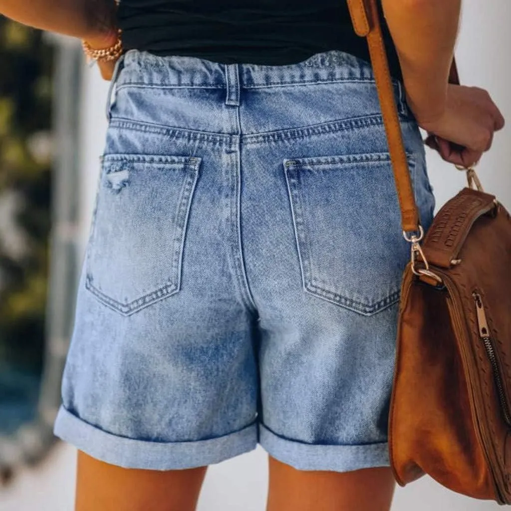Jean Shorts Womens High Waisted Bermuda Shorts Petite Length Frayed Hem Denim Hot Pants Vacation Beach Shorts 2025