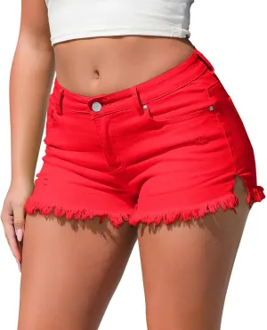 Jean Shorts Womens High Waisted Casual Summer Stretch Denim Shorts Cut Off Frayed Hem Jean Shorts