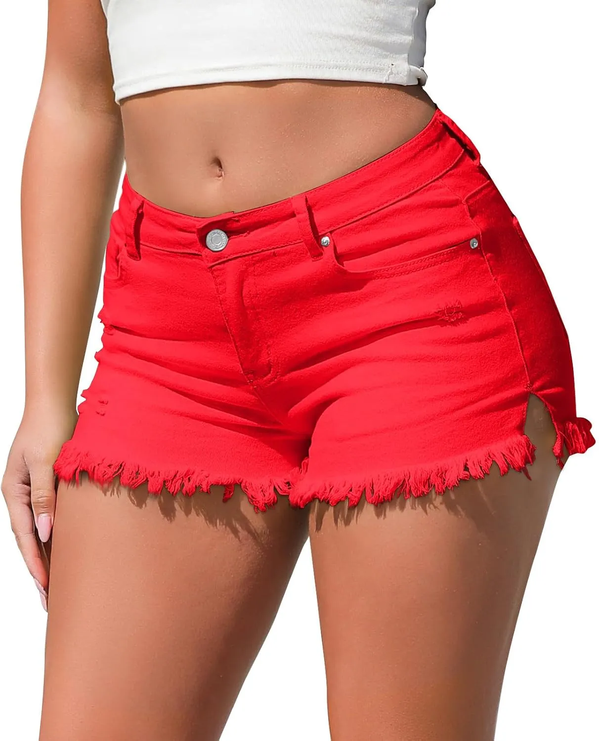 Jean Shorts Womens High Waisted Casual Summer Stretch Denim Shorts Cut Off Frayed Hem Jean Shorts