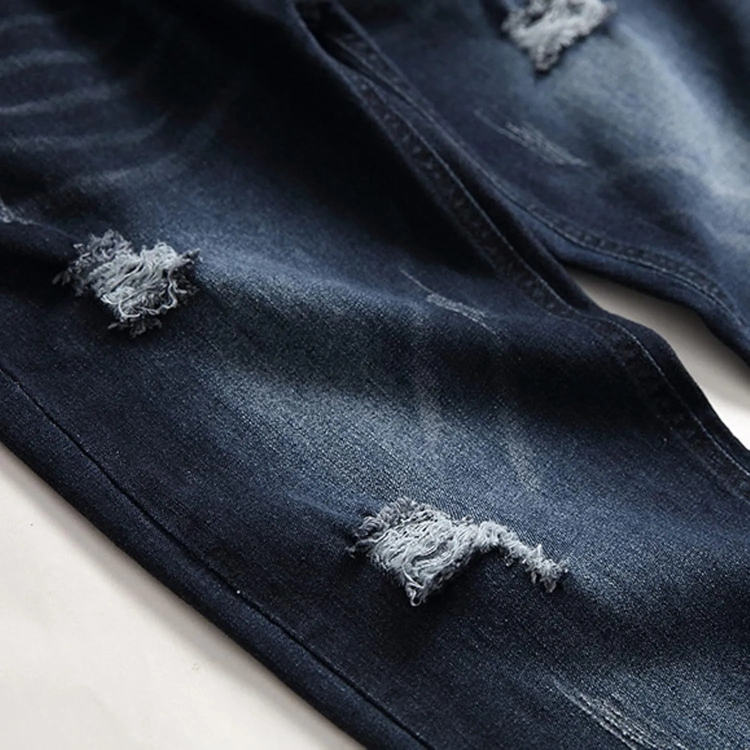 Jeans for Men Stretch Fit Slim Destroyed Distressed Taper Zipper Pants with Holes Distressed Tapered Jeans 2025