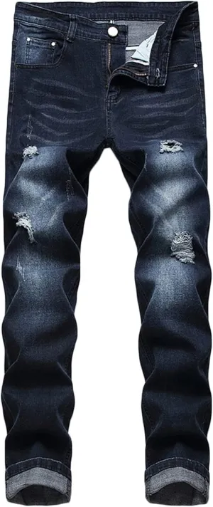 Jeans for Men Stretch Fit Slim Destroyed Distressed Taper Zipper Pants with Holes Distressed Tapered Jeans 2025