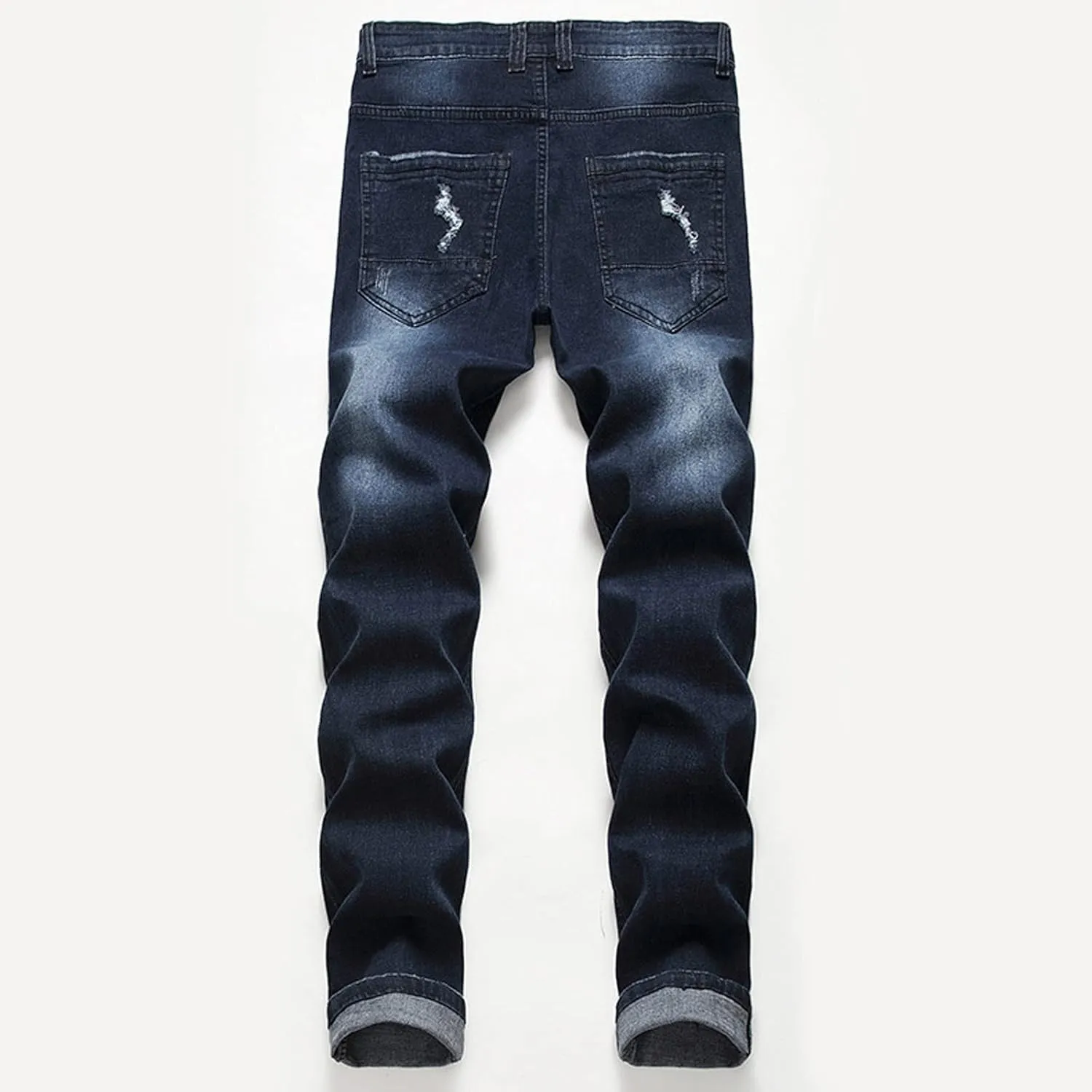 Jeans for Men Stretch Fit Slim Destroyed Distressed Taper Zipper Pants with Holes Distressed Tapered Jeans 2025