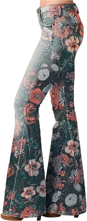 Jeans for Women Trendy Gradient Bell Bottom Jeans Casual High Waisted Lace Flared Jean Skinny Denim Pants