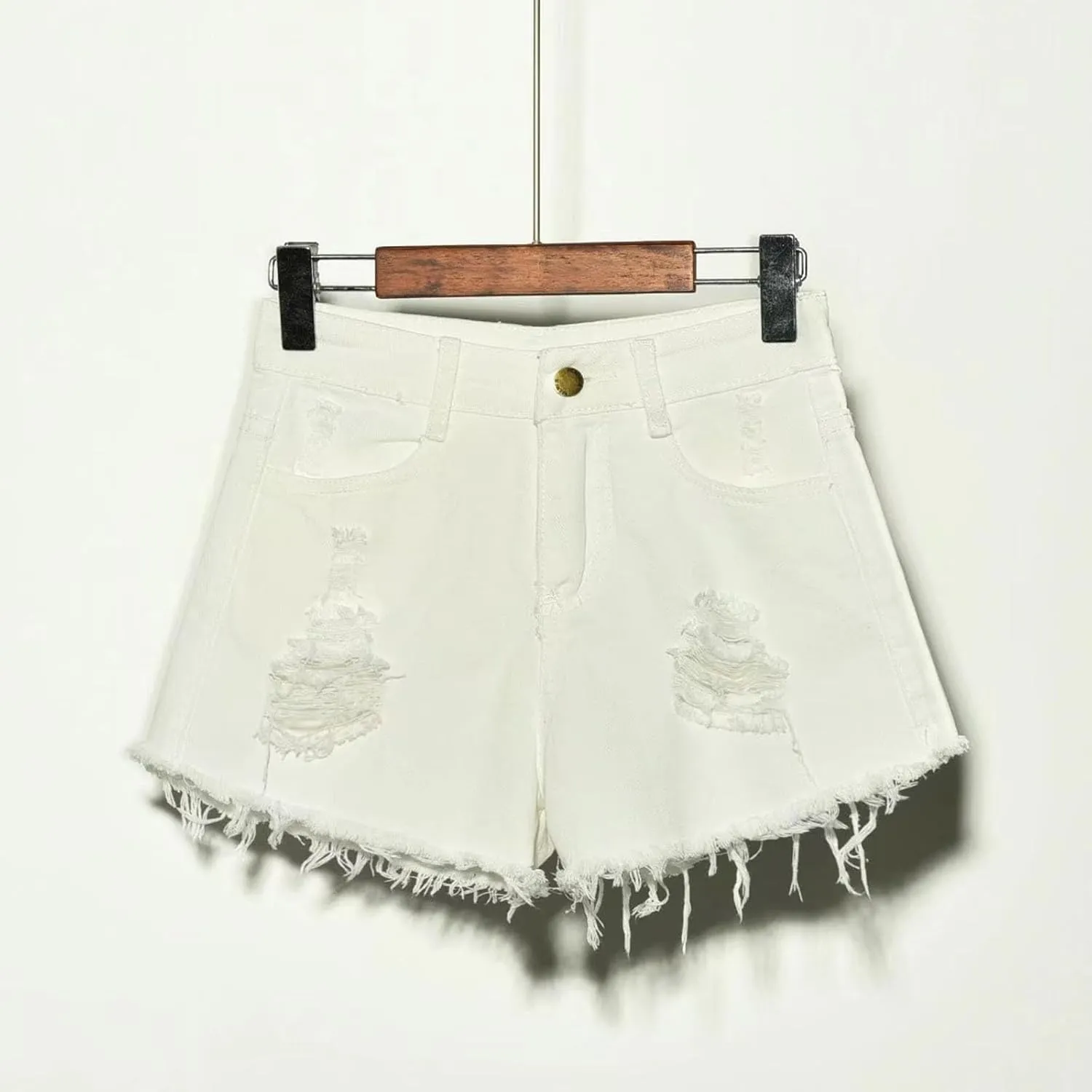 Jeans Shorts for Women High Waisted Stretchy Distressed Denim Shorts Ripped Frayed Raw Hem Summer Casual Trendy Shorts