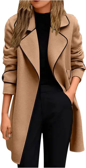 JEGULV Sales Today Clearance Women's Trench Coats Casual Notch Lapel Double Breasted Wool Blend Mid Long Pea Coats Fashion Elegant Winter Jacket… Clearance Items