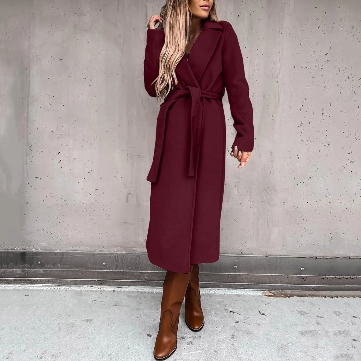 JEGULV Women Elegant Long Trench Coats Lightweight Open Front Solid Color Outwear Jackets Notched Lapel Collar Wool Pea Coats