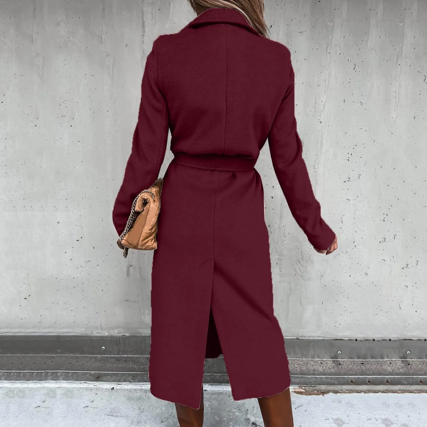 JEGULV Women Elegant Long Trench Coats Lightweight Open Front Solid Color Outwear Jackets Notched Lapel Collar Wool Pea Coats
