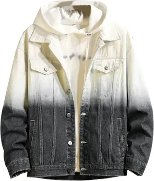 JEKE-DG Men's Contrast Color Loose Denim Jacket Washed Denim Trucker Jackets Retro Button Down Cowboy Jeans Jackets