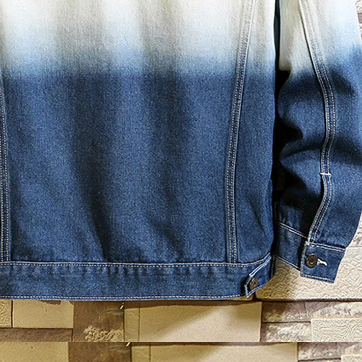 JEKE-DG Men's Contrast Color Loose Denim Jacket Washed Denim Trucker Jackets Retro Button Down Cowboy Jeans Jackets