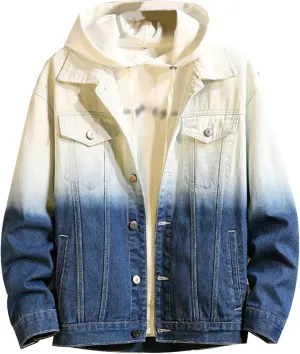 JEKE-DG Men's Contrast Color Loose Denim Jacket Washed Denim Trucker Jackets Retro Button Down Cowboy Jeans Jackets