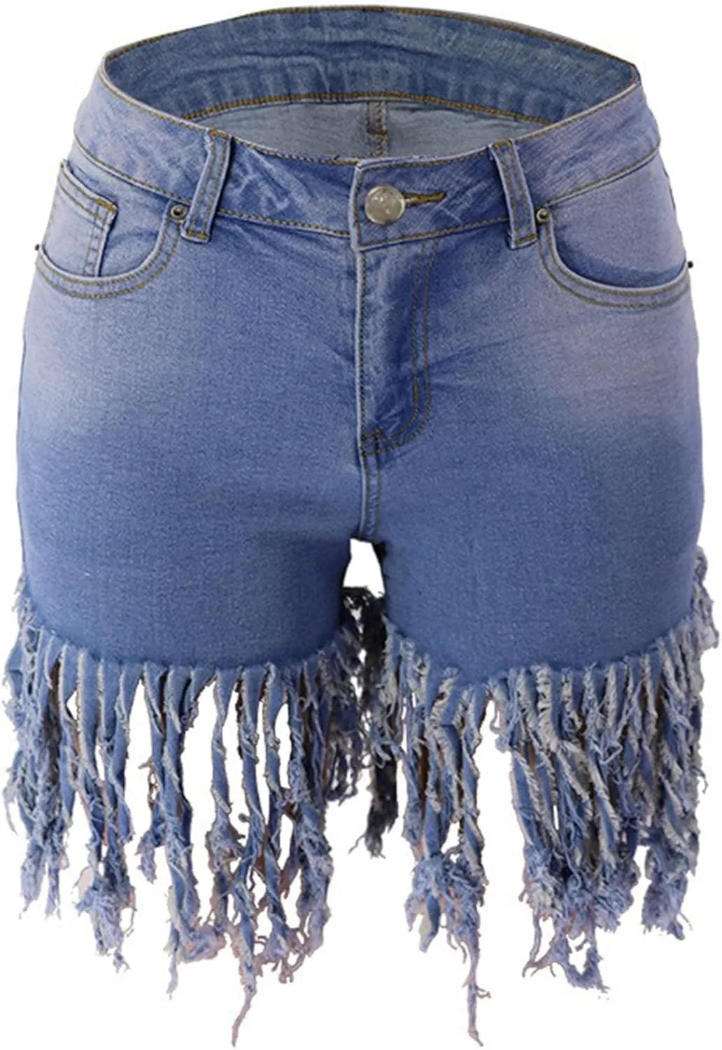 JEKE-DG Women's Plus Size Fringe Raw Hem Denim Shorts High Waisted Tassels Stretchy Hem Short Jeans Clubwear Jeans Short