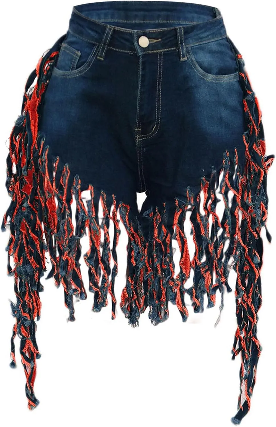 JEKE-DG Women's Plus Size Fringe Raw Hem Denim Shorts High Waisted Tassels Stretchy Hem Short Jeans Clubwear Jeans Short