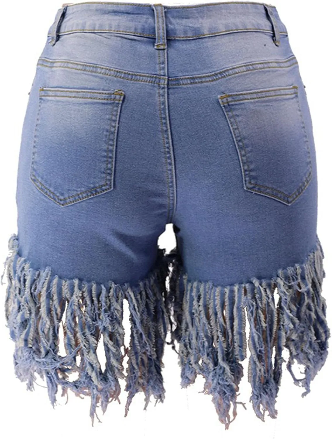 JEKE-DG Women's Plus Size Fringe Raw Hem Denim Shorts High Waisted Tassels Stretchy Hem Short Jeans Clubwear Jeans Short