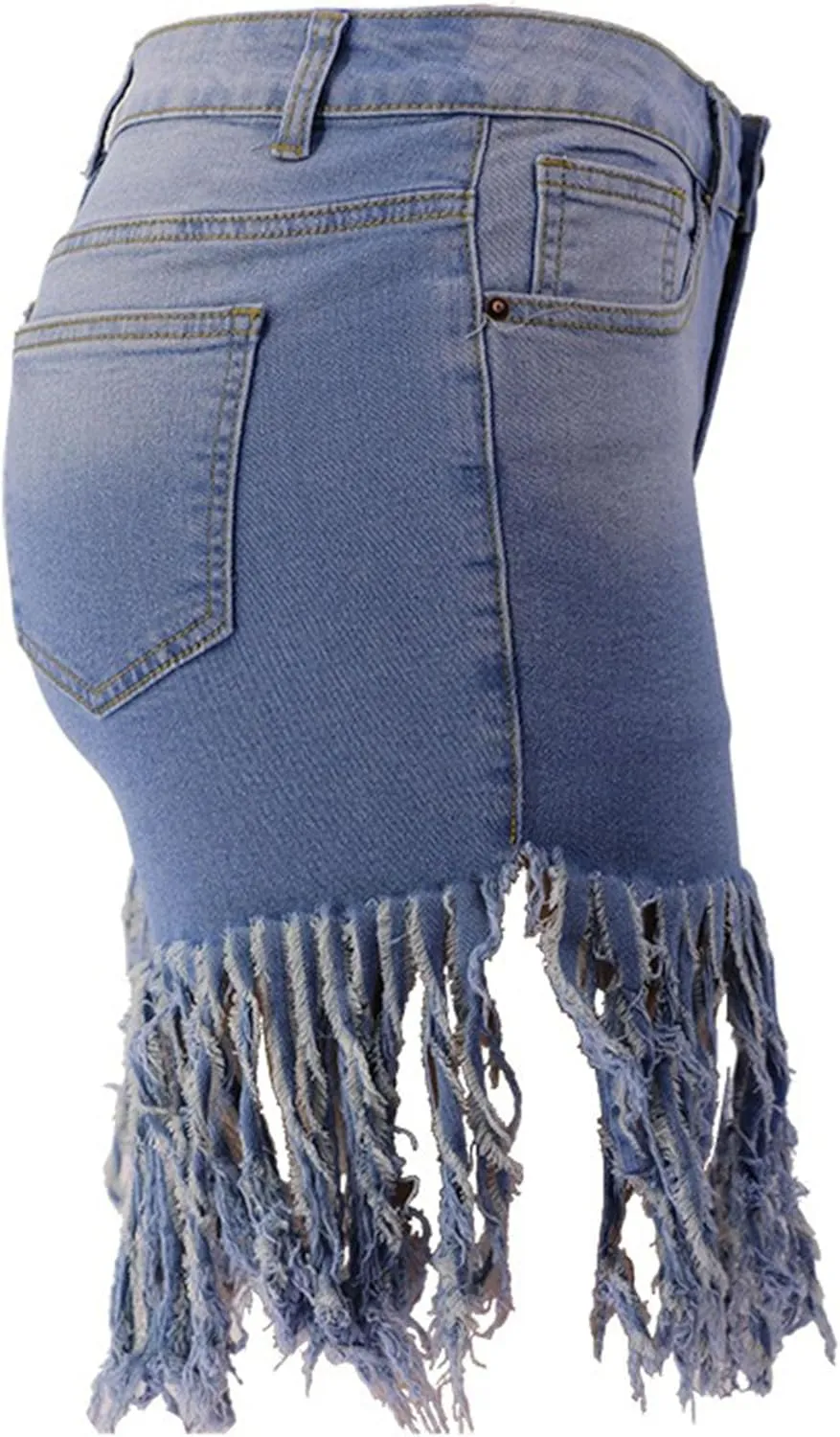 JEKE-DG Women's Plus Size Fringe Raw Hem Denim Shorts High Waisted Tassels Stretchy Hem Short Jeans Clubwear Jeans Short