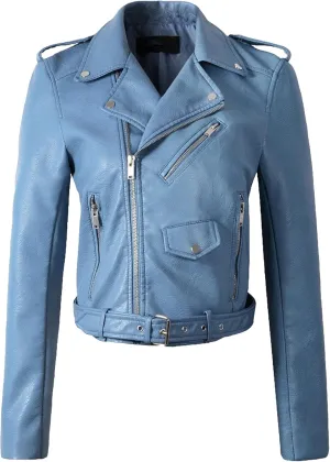 JEKE-DG Women's Washed Cropped Faux Leather Coat Slim Fit Lapel Fashion Coat Jacket Open Front Motorcycle Fall Coats