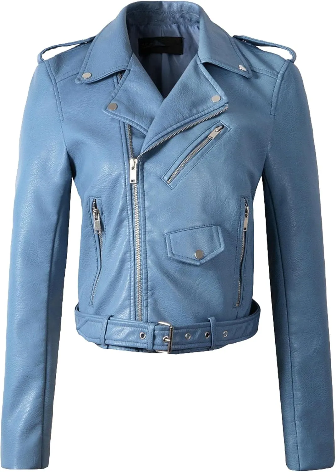 JEKE-DG Women's Washed Cropped Faux Leather Coat Slim Fit Lapel Fashion Coat Jacket Open Front Motorcycle Fall Coats
