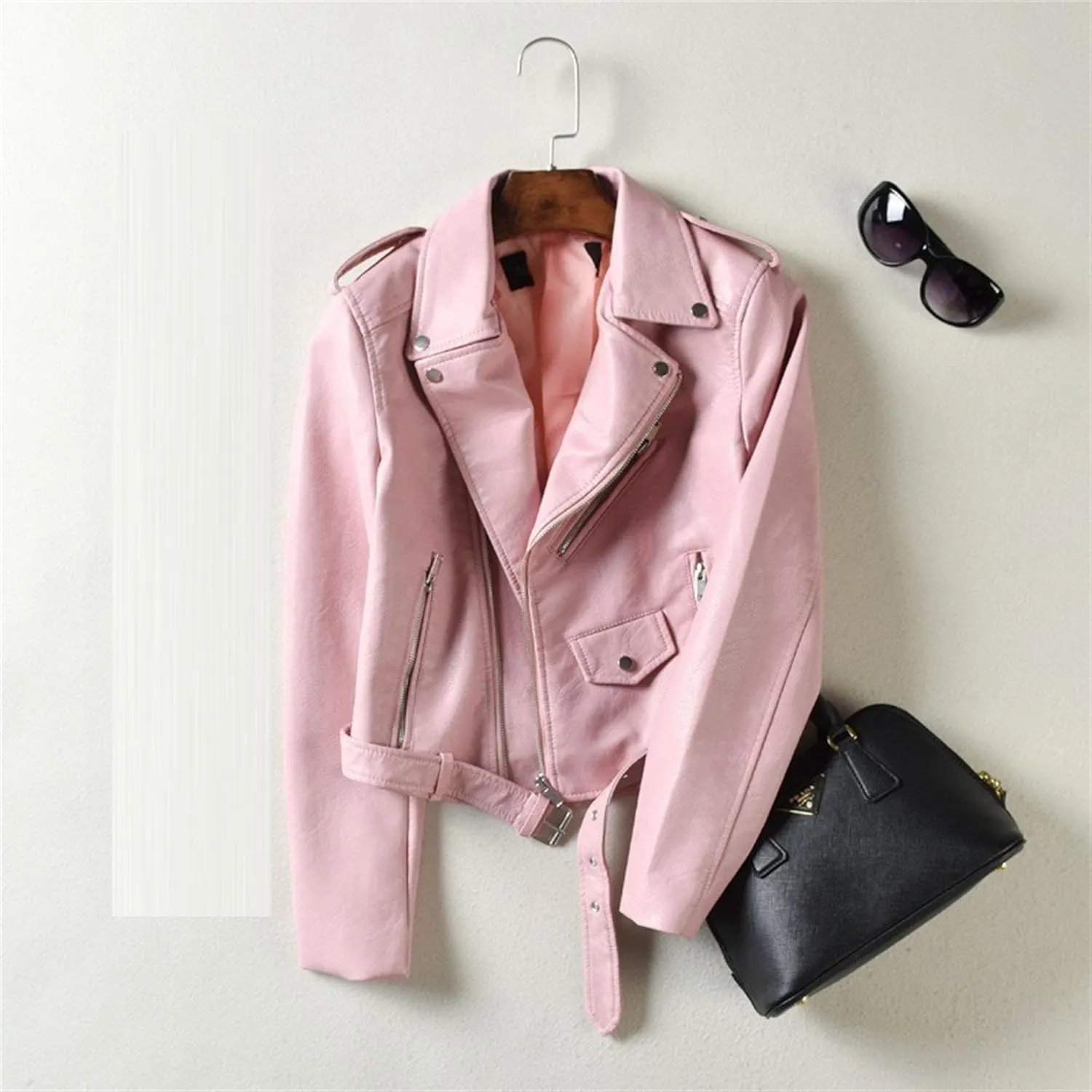 JEKE-DG Women's Washed Cropped Faux Leather Coat Slim Fit Lapel Fashion Coat Jacket Open Front Motorcycle Fall Coats