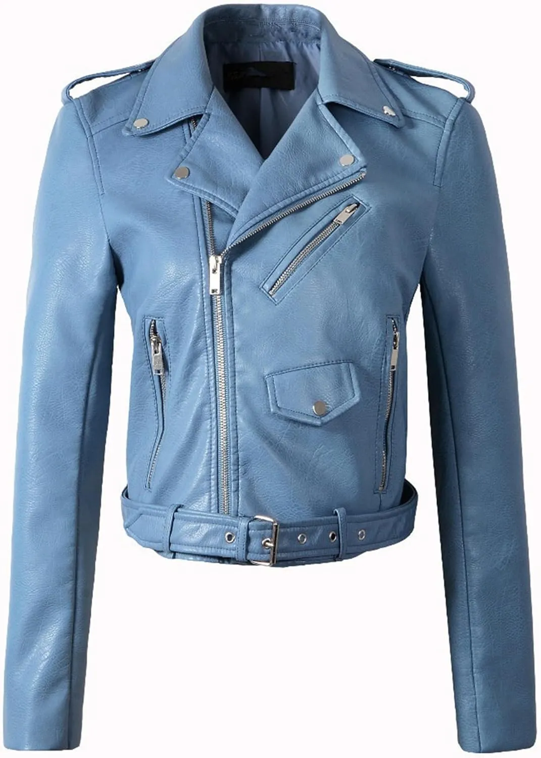 JEKE-DG Women's Washed Cropped Faux Leather Coat Slim Fit Lapel Fashion Coat Jacket Open Front Motorcycle Fall Coats