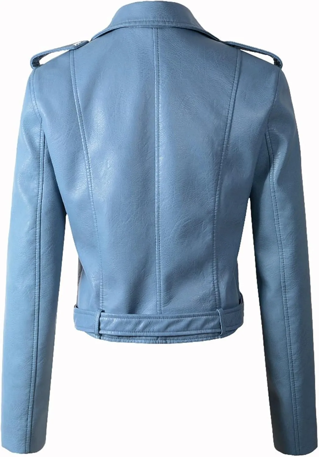JEKE-DG Women's Washed Cropped Faux Leather Coat Slim Fit Lapel Fashion Coat Jacket Open Front Motorcycle Fall Coats