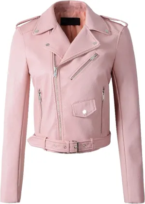 JEKE-DG Women's Washed Cropped Faux Leather Coat Slim Fit Lapel Fashion Coat Jacket Open Front Motorcycle Fall Coats