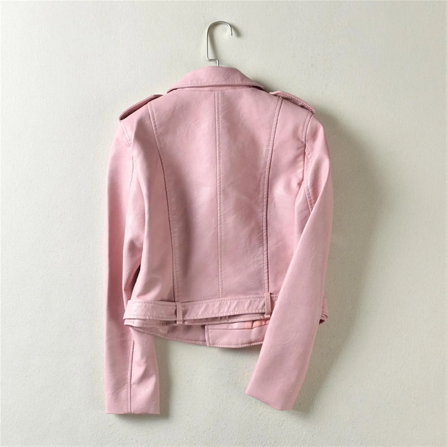 JEKE-DG Women's Washed Cropped Faux Leather Coat Slim Fit Lapel Fashion Coat Jacket Open Front Motorcycle Fall Coats