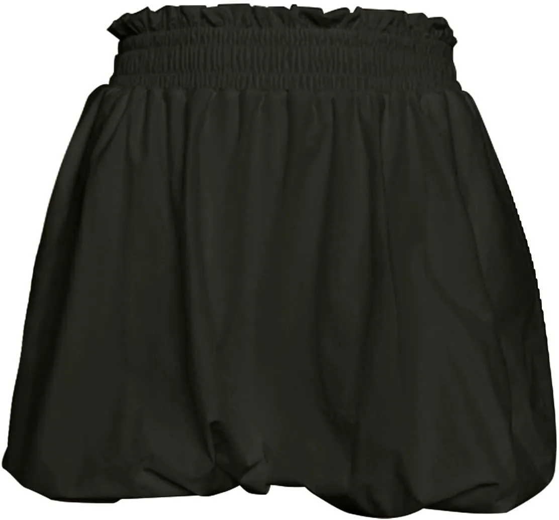 JOFOW Casual Puff Bubble Mini Skirts Going Out Skirts for Women Mini Skirt with Shorts Ruffle Shorts