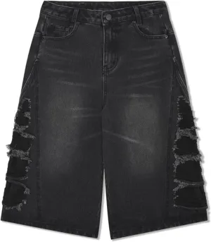 Jorts for Men - Y2k Jorts Baggy Jorts Distressed Jeans Aesthetic Denim Shorts Men, Casual Streetwear Jeans Shorts (Black,26-S,Small)