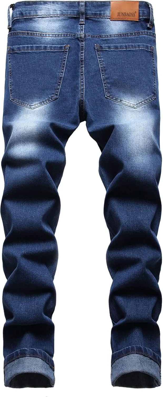 JUNBAOSS Men's Slim Fit Stretch Jeans Ripped Skinny Jeans for Men, Distressed Straight Leg Fashion Comfort Flex Waist Pants