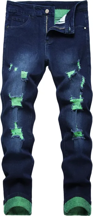JUNBAOSS Men's Slim Fit Stretch Jeans Ripped Skinny Jeans for Men, Fashion Distressed Straight Comfort Flex Waist Pants