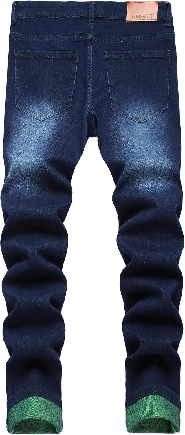 JUNBAOSS Men's Slim Fit Stretch Jeans Ripped Skinny Jeans for Men, Fashion Distressed Straight Comfort Flex Waist Pants