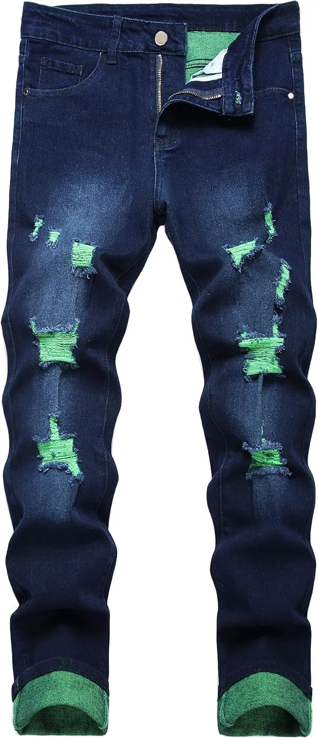 JUNBAOSS Men's Slim Fit Stretch Jeans Ripped Skinny Jeans for Men, Fashion Distressed Straight Comfort Flex Waist Pants