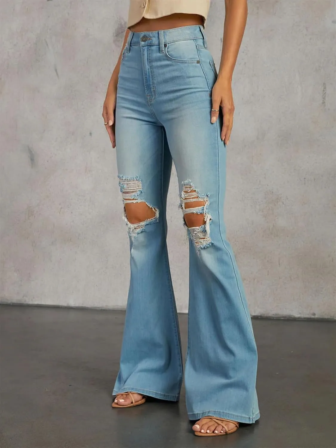 KUNMI Women's Flare Bell Bottom Jeans High Waisted Wide Leg Bootcut Jeans Stretchy Denim Pants