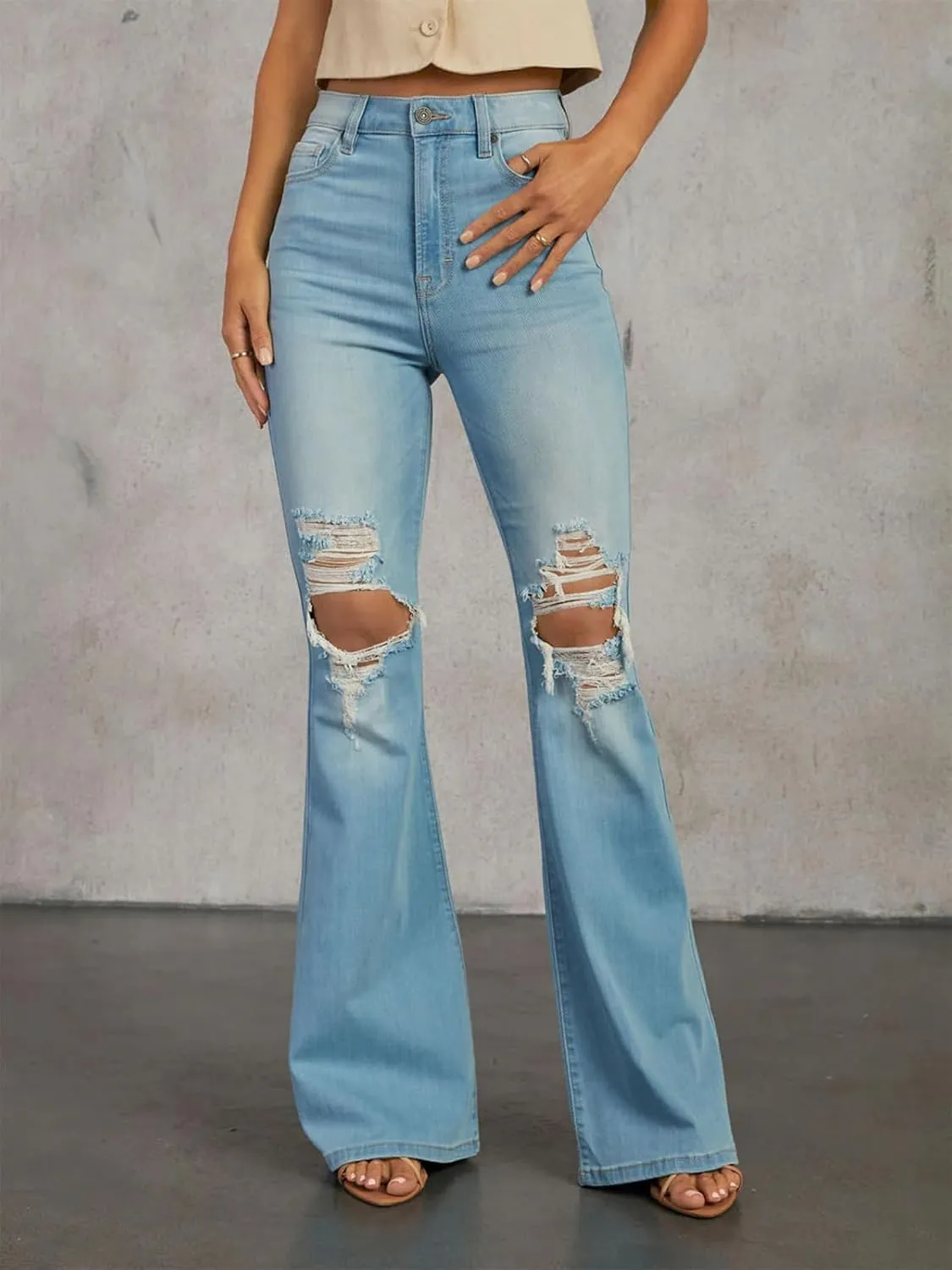 KUNMI Women's Flare Bell Bottom Jeans High Waisted Wide Leg Bootcut Jeans Stretchy Denim Pants
