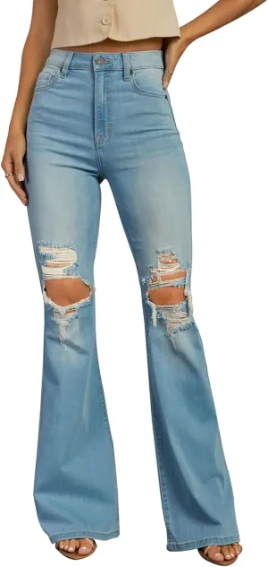 KUNMI Women's Flare Bell Bottom Jeans High Waisted Wide Leg Bootcut Jeans Stretchy Denim Pants