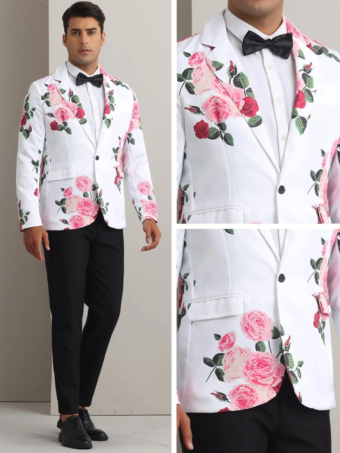 Lars Amadeus Floral Sport Coats for Men's Slim Fit Party Prom Flower Printed Blazers